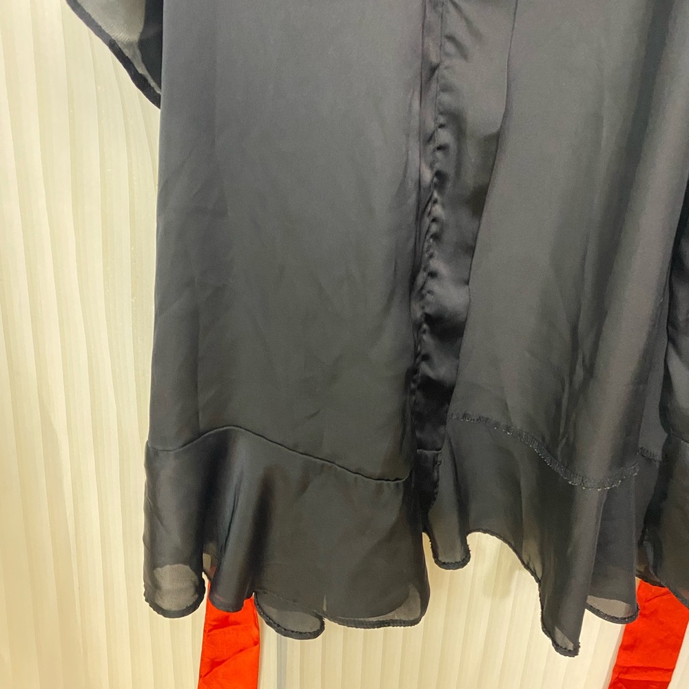 Victoria’s Secret Black Satin Kimono Robe Women’s S Sheer Ruffle Trim Tie Waist - Picture 3 of 5